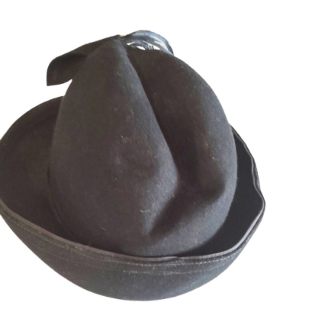 1960s Black Vintage Men's Look Fedora Style Formed Felt Hat Feathers Brimmed - Picture 8 of 9